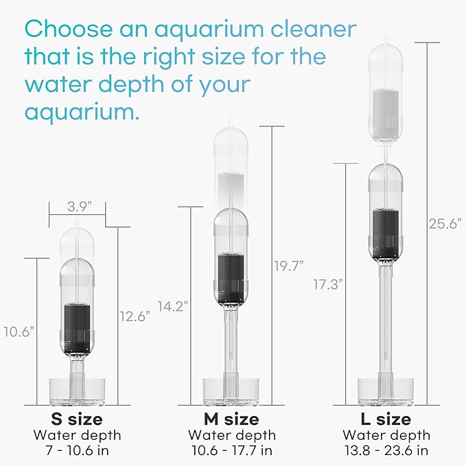 Aquarium Cleaner 2in1 - Large (Water Depth 13.8–23.6 in) | Substrate Surface Debris Vacuum | Air-Lift Suction | Near-Zero Water Loss | Quiet 45–50 dB