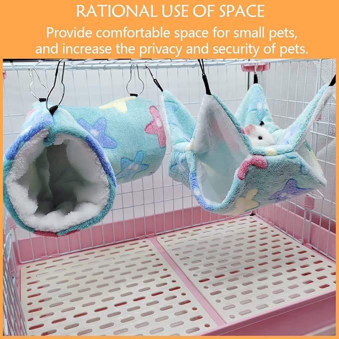 LEFTSTARER Guinea Pig Ferret Rat Hammock Toy Small Animal Cage Accessories Hideout Tunnel & Bunkbed Hammock for Rat Ferret Guinea Pig Hamster Sugar Glider Chinchilla (Star-Green)