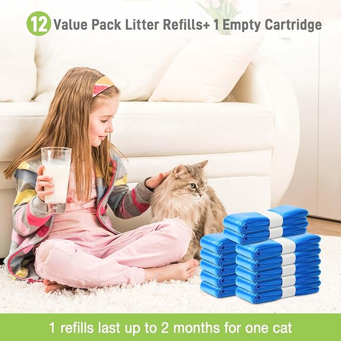12 Pack Cat Litter Refill Bags, 100% Odor Lock Litter Refills Compatible with Litter Genie XL/Plus/Standard/Pet Pail