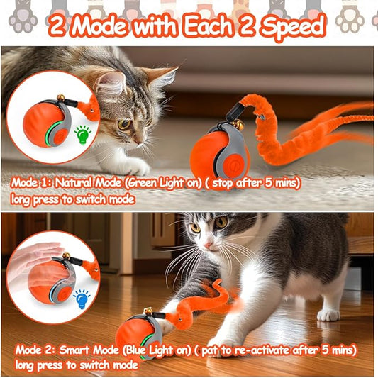 Interactive Cat Ball Toy, Self Rolling Ball with Cover Anti-Scratch for Bored Indoor Cat Chasing, Obstacle Avoidance Smart Cat Toys for Enrichment, Motion Activated Toys to Keep Them Busy (Orange)