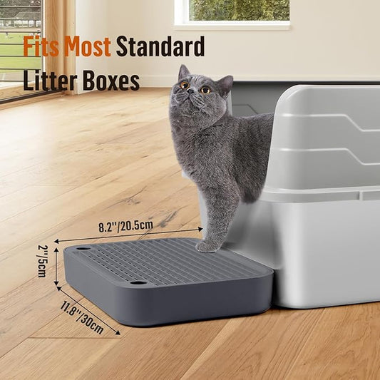 Cat Litter Box Ramp Mat with Filter Function, Cat Step Pedal Stool for Self-Cleaning Litter Box, Easy to Clean, Ideal for Kitten & Elderly Cats (Dark Grey)