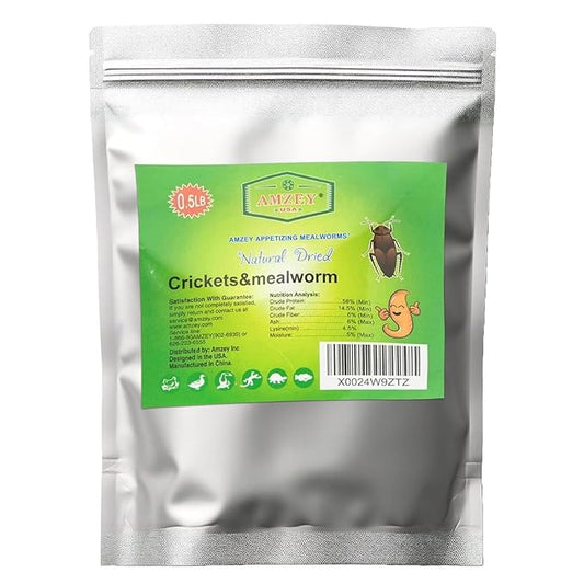 Amzey Appetizing Mealworms with Natural Dried Crickets (8oz) All Natural 100% Non-GMO, Food for Breaded Dragons, Chicken, Fish, Ducks, Wild Birds, Turtles, Hedgehogs