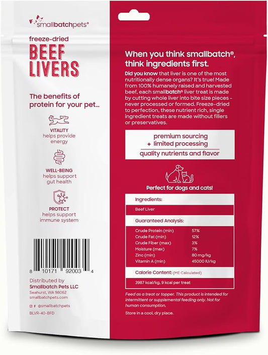 smallbatch Freeze Dried Dog Treats, Beef Liver Treats for Dogs & Cats, High Protein, Single Ingredient Dog Treat for Training or Food Topper, Natural, Humanely Sourced Meat, Made in The USA, 4 oz