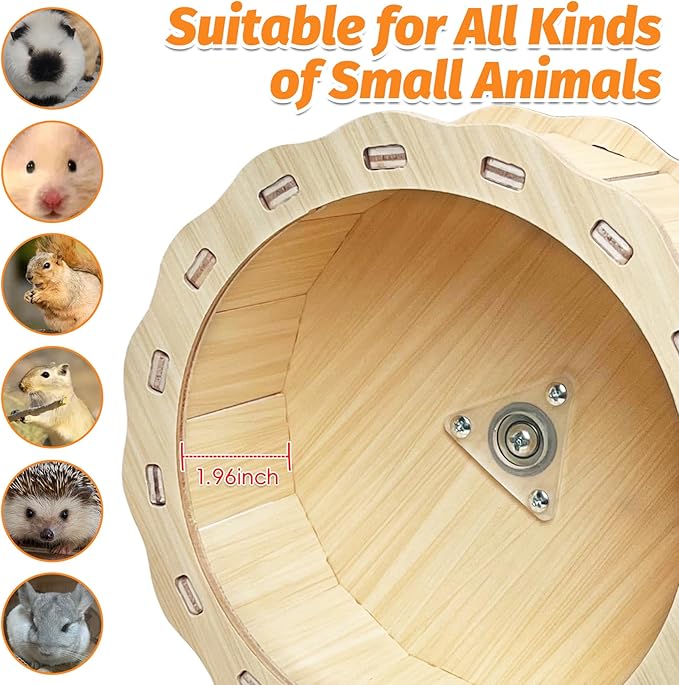 kathson Wooden Hamster Exercise Wheel 6.3 in Silent Spinning Running Wheels with Stand for Hamsters, Gerbils, Mice and Other Small Pets