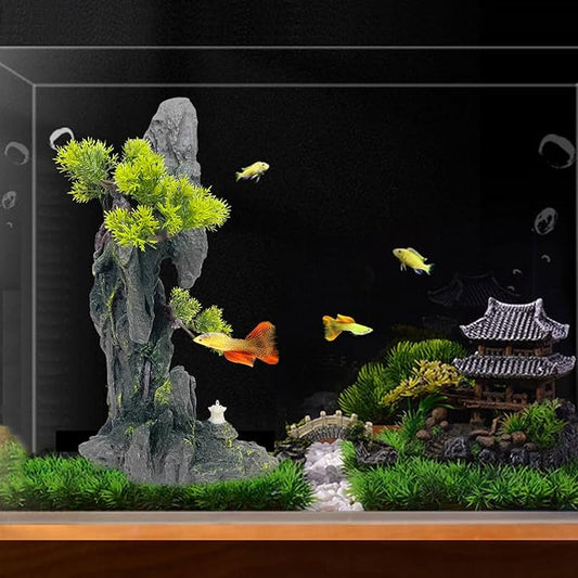 Tall Aquarium Mountain View Stone Decorations Aquarium Ornament Rock Cave Landscape Artificial Mountain Hill View Fish Tank Caves for Betta Hiding Reptile Aquarium Supply