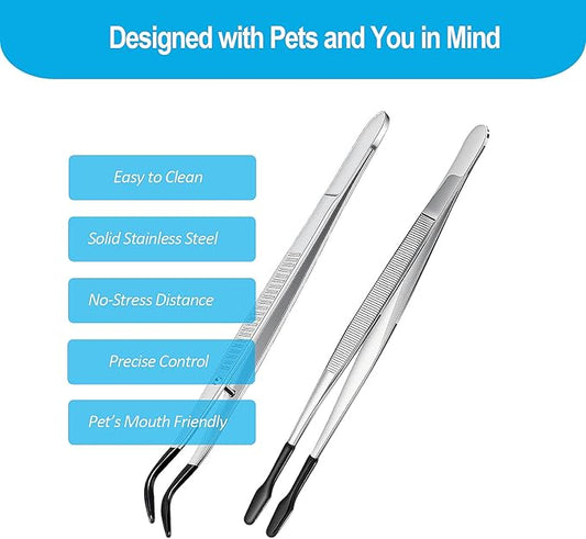 2Pcs Reptile Feeding Tongs with Rubber Tips, Leopard Gecko Tank Accessories, 6 Inch Food Tweezer for Bearded Dragon, Lizards, Jumping Spiders, Frogs and Turtles