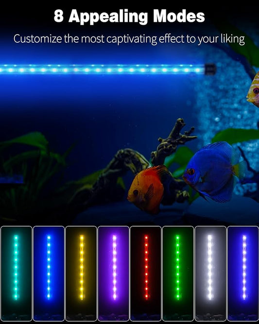 Pawfly 8 W Aquarium LED Light 23 Inch Underwater Fish Tank Light with Timer Auto On/Off Fish Tank Background Light with 8 Lighting Modes Submersible Multi-Colored Tube Light for Decoration