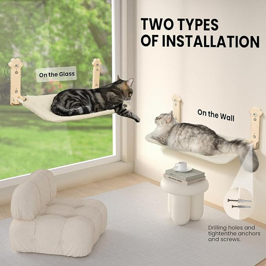 Cat Window Perch, Cordless Foldable Cat Window Hammock with Removable Soft Cover for Indoor Cats, Resting Seat for Inside (Yellow, 2 Pack)