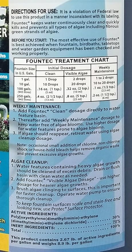 Fountec Fountain Algaecide Clarifier, 64 Ounce