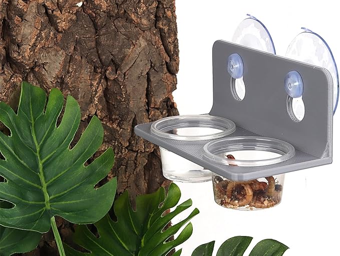 Crested Gecko Feeding Ledge with 10PCS Gecko Food Water Dish - Gray