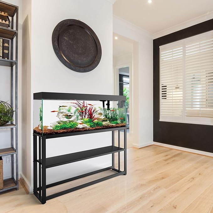 Black Fish Tank Stand Metal Aquarium Stand 55-75 Gallon Aquarium Turtle Tank 48.4" x 14.8" x 29.1" Breeder Reptile Tank Stand