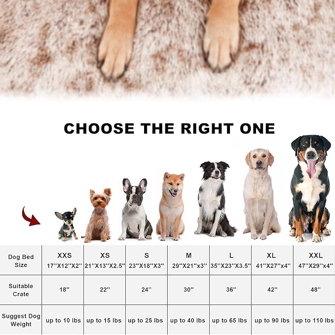 Bedfolks Waterproof Crate Bed, Plush Dog & Cat Bed with Removable Washable Cover, Faux Fur Kennel Pad, 23"x18", Brown