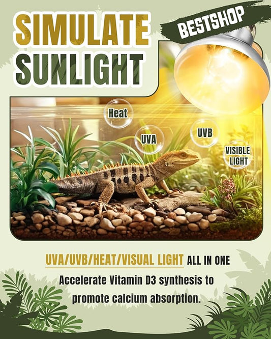 Heat Lamp Bulbs, 125 Watt Reptile Heat Bulb, Full Spectrum UVA UVB Light Bulb, Natural Daylight, Basking Spot, Sun Light for Reptile and Amphibian, 1 Pack
