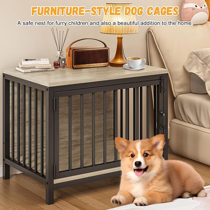 31" Dog Crate Furniture for Small and Medium Dogs, Heavy Duty Wooden Dog Kennel Furniture for Indoor Use, Decorative Pet Cage End Table Fits All Decor Styles, Sleek & Stylish