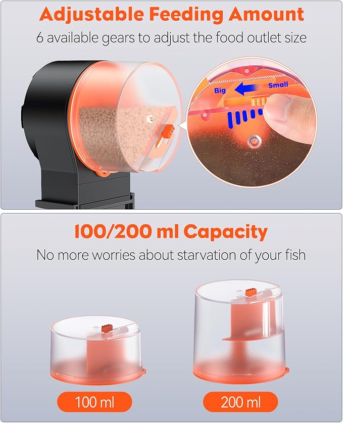 Pawfly Automatic Fish Feeder for Aquarium - Auto Vacation Timer Fish Food Dispenser for Pellets, Flakes & Strips, 100/200 ml Adjustable, Battery Operated (Battery Not Included)