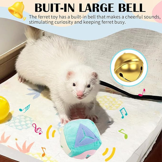 Ferret Toy with Bell, Washable Puzzle Feed Game Ferret Foraging Ball Toy for Boredom, Snuffle Ball Treat Dispenser Exercise Ferret Enrichment Toys for Cage, Toys for Ferrets, Hedgehog, Rat