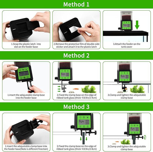 Automatic Fish Feeder for Aquarium with Timer, LCD Display 320ML Large Capacity Adjustable Fish Dispenser, Operated Feeders for Goldfish, Turtle for Vacation, Weekend or Daily Use(Green)