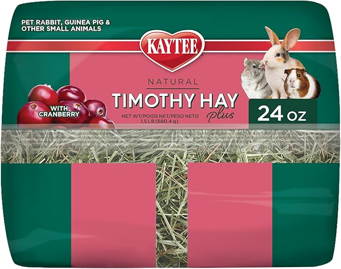 Kaytee All Natural Timothy Hay Plus Cranberries for Guinea Pigs, Rabbits & Other Small Animals, 24 Ounce (Pack of 2)