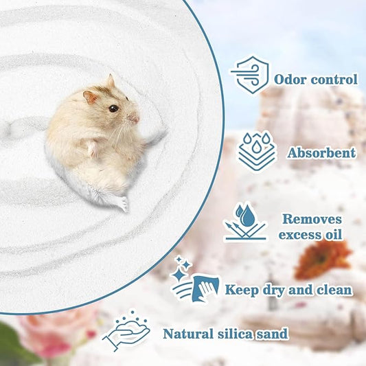 Sukh 31OZ Hamster Sand Bath - Fine Desert Sand Hamster Bedding Reptile Silica Sand Gerbil Hideout for Hamster Chinchillas Gerbil Syrian Mice Small Animals Small Pets