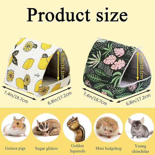 JSPYFITS 2 Pack Guinea Pig Hideout,Small Animal House Guinea Pig Bed Washable Cage Accessories for Small Pet Bunny/Rabbit/Hamster/Chinchilla Guinea Lemon/Forest