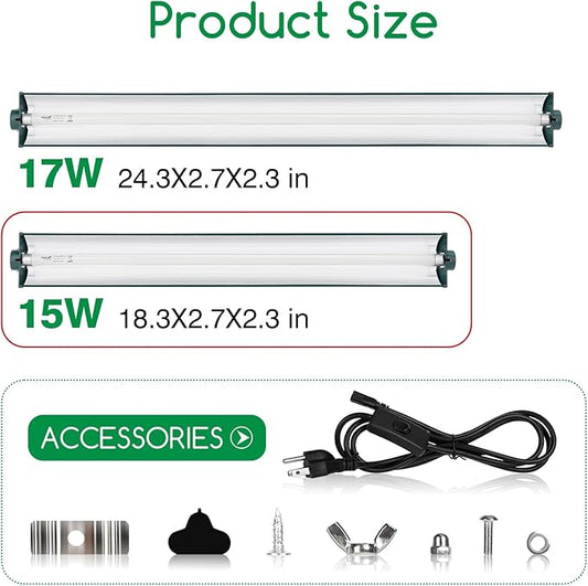 T8 Reptile Light Fixture Combo Kit 15W Light Fixture Jungle Green Reptile Terrarium Hood 10.0 UVB Light Bulb Fluorescent Tube for Bearded Dragon Lizards Tortoise for Tropical and Deserts Reptile lamp