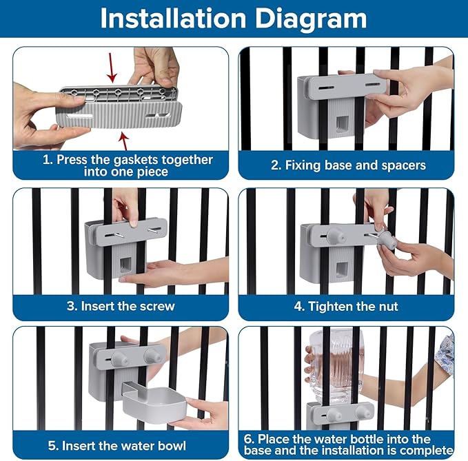 Kenond 50 oz Rabbit Water Dispenser,Gravity Dog Water Bowl Dispenser for Cage,Auto Water Bottle for Ferret,Cat,Dog and Other Animals, Compatible with Widemouth Cages, Wire Cages and Crates(Gary)
