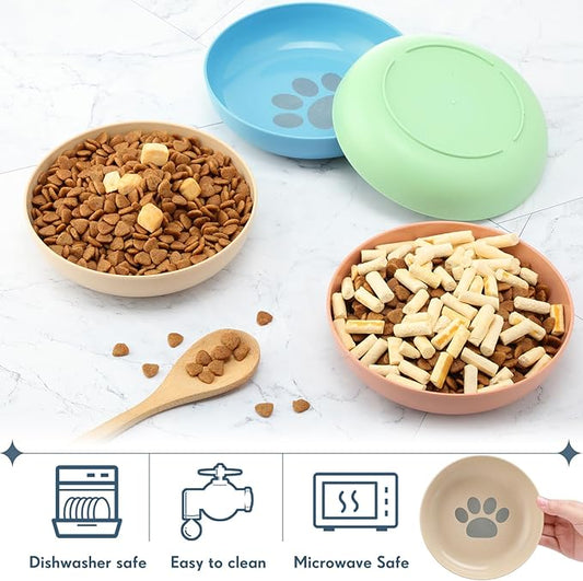 Tioncy 24 Pcs Fatigue Relief Cat Bowl 5.5 Inch Shallow Cat Food Dish Wide and Small Pet Wet Plate Wide Stray Wet Feeding Bowl for Ferrets Feral Short Legged Kitten, Wheat Straw(Four Color,Cute)