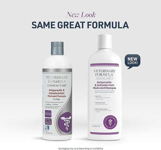 Veterinary Formula Clinical Care Antiparasitic & Antiseborrheic Medicated Dog Shampoo, 16 oz – Paraben, Dye, Soap Free – Hydrating and Antifungal Shampoo for Dogs, White