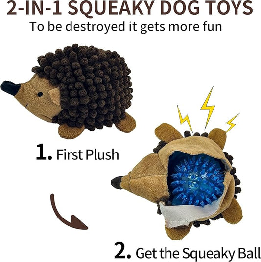 Plush Hedgehog Dog Toys 3 PCS - Squeaky No-Stuffing Hedgehog for Small and Medium Dogs - Keep Your Puppy Busy with Multi-Colored Interactive Toys for Aggressive Chewers