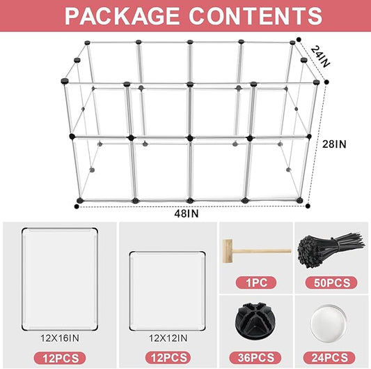 24 Panels Portable Small Animals Playpen,48"x 24"x 28" Transparent Pet Playpen,Portable Plastic Enclosure,Puppy Play Pen for Indoors Outdoor Pet Fence for Guinea Pigs,Bunny,Ferrets,Hamsters,Hedgehogs
