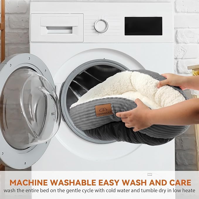 23in Round Cat Dog Bed for Large Medium Small Dogs Cats, Machine Washable Sleeping Sofa, Non-Slip Bottom Breathable Soft Calming Pet Cuddler for Indoor/Outdoor/Car/Cage, Dark Grey