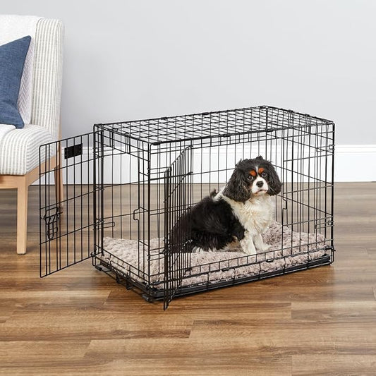 MidWest Homes for Pets 30-Inch Two-Door iCrate Folding Dog Crate with Divider Panel, Leak-Proof Tray & Secure Latches – Metal Wire Kennel for Medium Breeds – Portable, Durable & Easy to Assemble