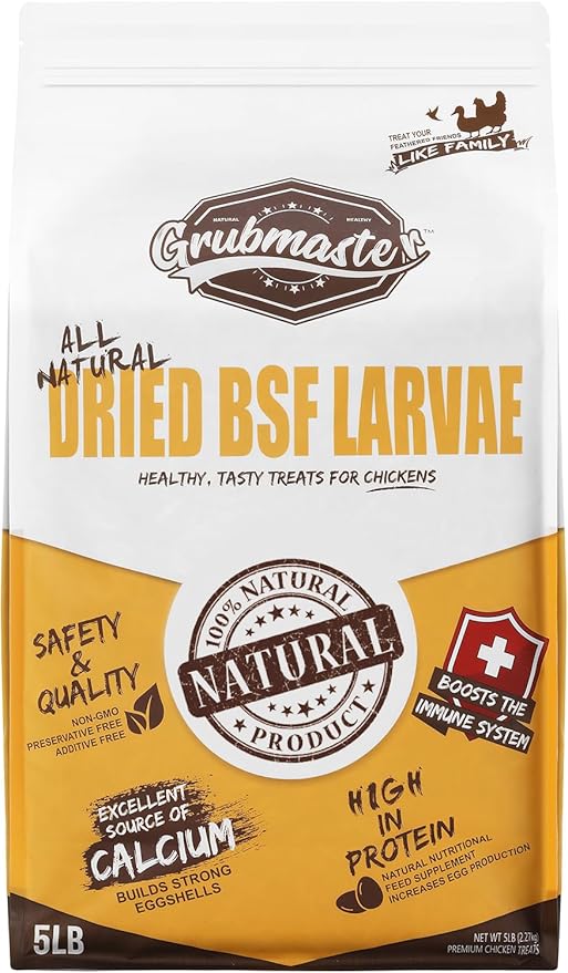 Dried Black Soldier Fly Larvae for Chickens, Natural Healthy Chicken Treats for Backyard Poultry - 5 lb. Bag
