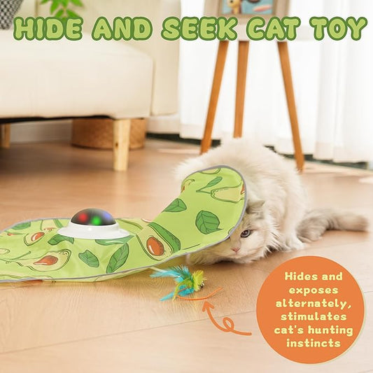 Interactive Cat Toy, Automatic Cat Toys for Indoor Exercise, Hide and Seek Toy with Motion Activated, Moving Concealed Feather, USB Rechargeable