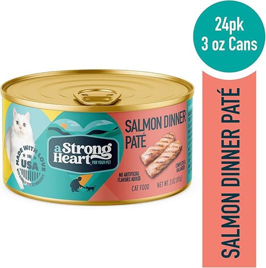 A Strong Heart Canned Wet Cat Food, Salmon Dinner Paté - 3 oz Cans (Pack of 24), Made in The USA with Real Salmon