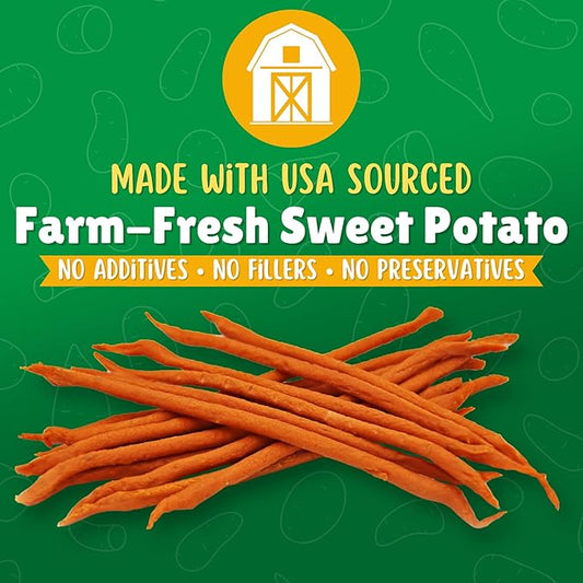 Lucky Premium Treats Sweet Potato Straws Sweet Potato Dog Treats 13oz. - All Natural Chewy Veggie Dog Treats for Small & Medium Dogs - Training Reward Made in USA