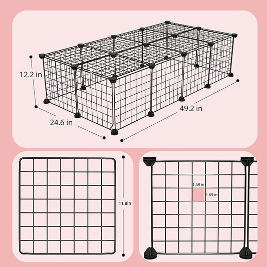 Guinea Pig Cages with Door and Top, 49.2x24.6x12.2inch Small Animal Cage, 20pcs Metal Grid Panels Small Animal Playpen, Expandable Cage for Guinea Pigs, Rabbits, Hamsters and Hedgehogs, Kitten