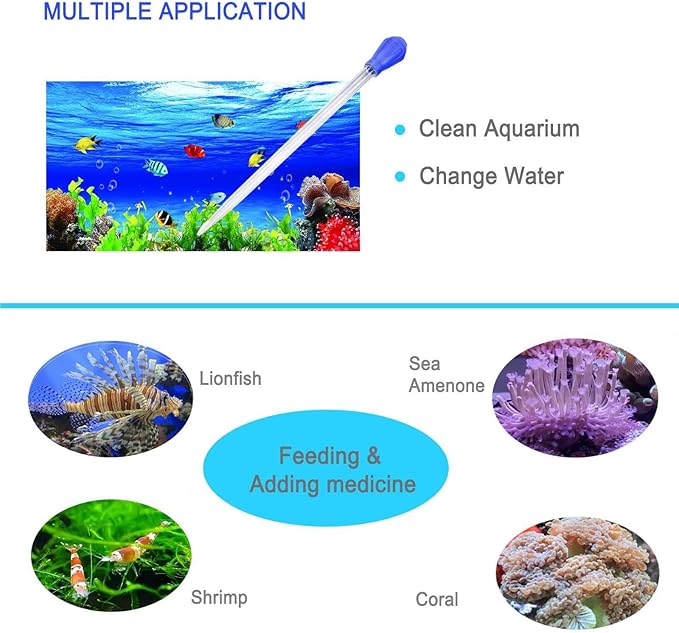 17.7inch Aquarium Siphon/Fish Feeder/Tank Cleaner/Coral Feeding Tube/Water Changer/Waste Remover Clean Tool/Gravel Cleaning/Aquatic Long Pipette Syringe/Axolotl Reef Accessories (2 Packs)