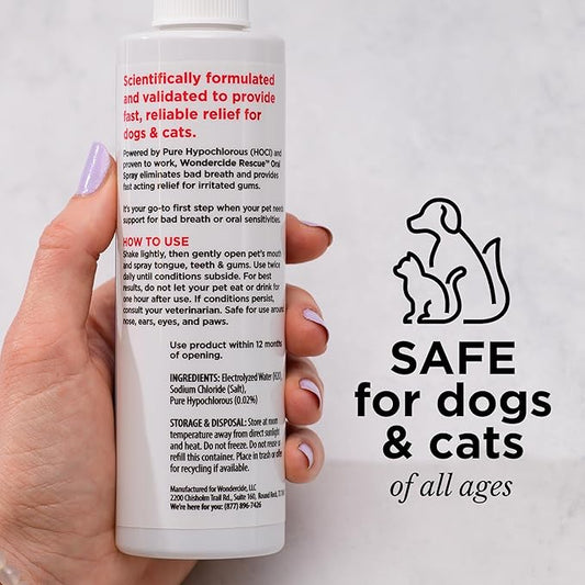 Wondercide Rescue - Oral Spray for Dogs and Cats – Freshens Breath, Soothes Gums, Alcohol Free Daily Dental Care with Pure Hypochlorous – 8.5 oz
