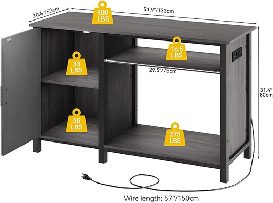 DWVO Aquarium Stand for 55-75 Gallon Fish Tank with Additional 20 Gallon Space and LED Lights, Fish Tank Stand with Adjustable Dividers and Power Outlets, Suitable for Turtle Tank Terrarium, Grey