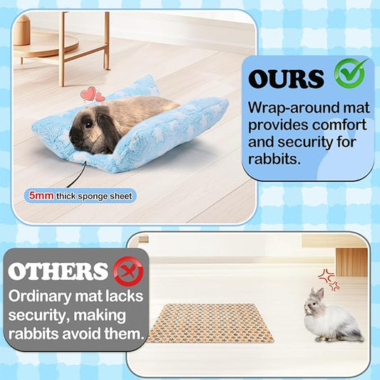 MEWTOGO 15.7 x 14In Rabbit Bed - Thickened Soft Bunny Concave Bed, Cuddle Cushion Plush Mat with Cotton Lounger Pillows for Cage Sleeping Indoor Bunny Gifts, Light Blue-Star