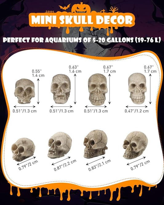 Uniclife 40 Pcs Halloween Mini Skull Decorations, Halloween Fish Tank Decor, Realistic Resin Mini Skulls Figurines for Party Crafts Bar Home, Vase Fillers, Miniature Skeleton Head Table Decor