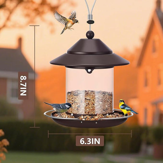 Bird Feeders for Outdoors, Hanging Metal Roof Bird Feeder with 2LB Clear Tube Seed Capacity for Viewing Cardinal Finch, Wild Birdfeeders for Outside Garden Yard Decoration