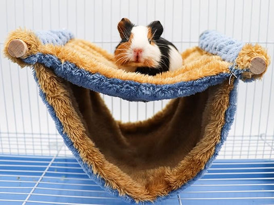 Fleece Winter Warm Rat Hammock, Double Layer Hanging Birds Nest Bed with Warm Fleece, Bird Cage Stand Perch, Hideaway Cave Tent, Sleep Bed Cage Accessories for Rat, Guinea Pig, Chinchilla (Blue)