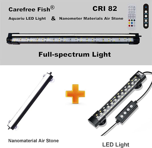 Carefree Fish Aquarium 24/7 Mode Timer Submersible LED Light Full Spectrum CRI 82~85 Tank Underwater Light & Nanometer Materials Air Stone 3Ft Tubing Waterproof Rating IP68 (No Included Air Pump)
