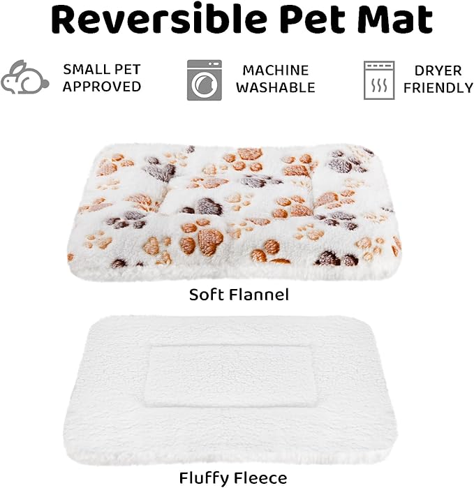 Amakunft 2 Pcs Guinea Pig Bed Mat Washable, Rabbit Winter Bed Pad for Indoor, Warm Small Animal Bed Mattres, Fleece Sleeping Pad for Bunny, Rat, Hedgehog, Sugar Glider, Chinchilla (Paw, Large)
