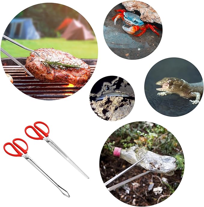 2PCS Reptile Feeding Tongs, Extended Stainless Steel Snake Feeding Tongs, Straight and Curved Feeding Tong, can be used for Snakes, Reptiles, Bathtubs, Aquarium Terrarium Supplies(15 ")