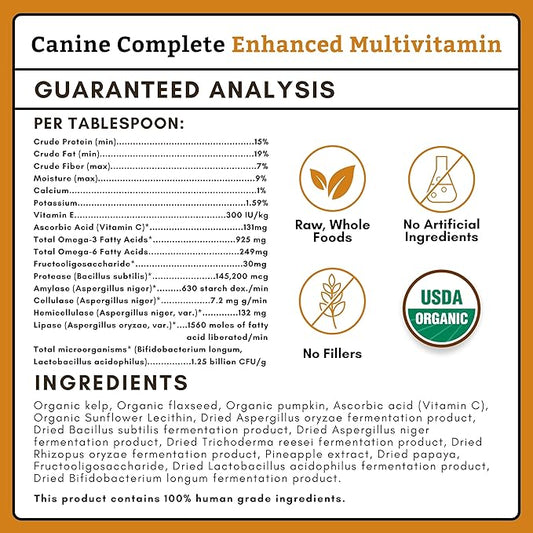 Wholistic Pet Organics Canine Complete - Dog Multivitamin Powder - 8 Oz - Daily Dog Vitamins and Supplements for Homemade Food - Immune System, Skin, Coat & Overall Health - Small and Large Breed