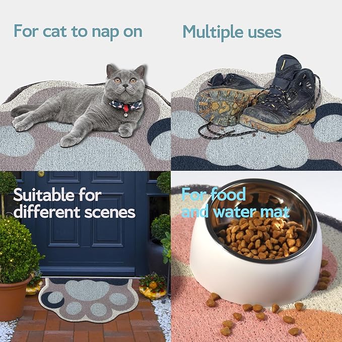 Cute Cat Litter Mat 24”x16”, Litter Box Mat, Litter Trapping Mat, Soft on Kitty Paws, Easy Clean, Anti Slip, Pet Accessories, Door Floor mats - Blue Grey60*40