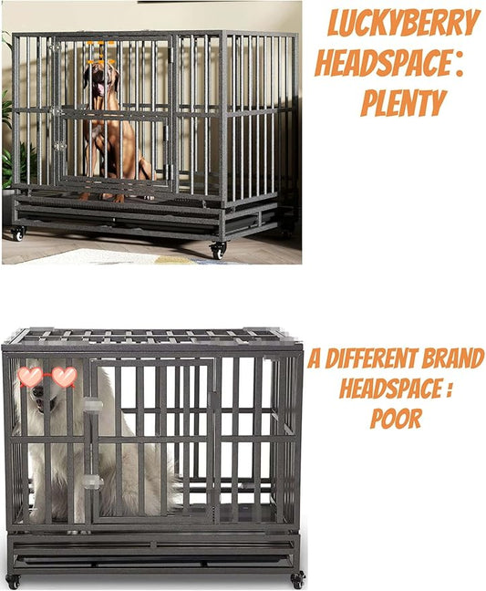 Heavy Duty Extra Large Dog Crate with Wheels - Indestructible 42/46 Inch Chew-Proof, Escape-Proof Kennel for High-Anxiety and Extra Large Dogs